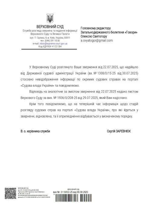 Стан розгляду справ